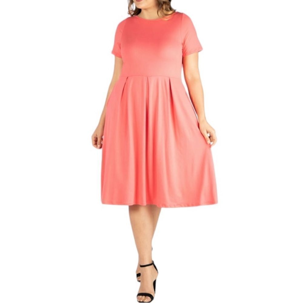 24/7 Comfort Apparel Women’s Coral‎ Short Sleeve Casual Midi Dress, Size 3X, NWT